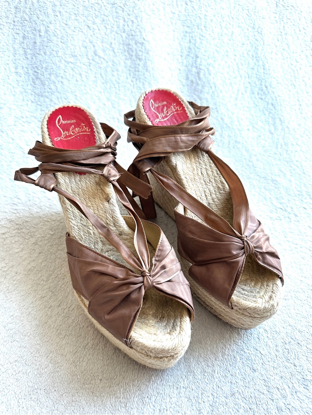 Christian‎ Louboutin Satin Lace Espadrille Wedge Sandals EU 41 US 10